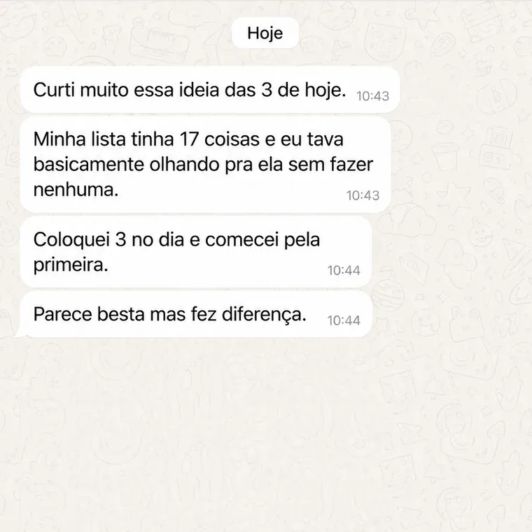 Conversa no WhatsApp de uma cliente sobre o Planner Dia Um (2 de 10)