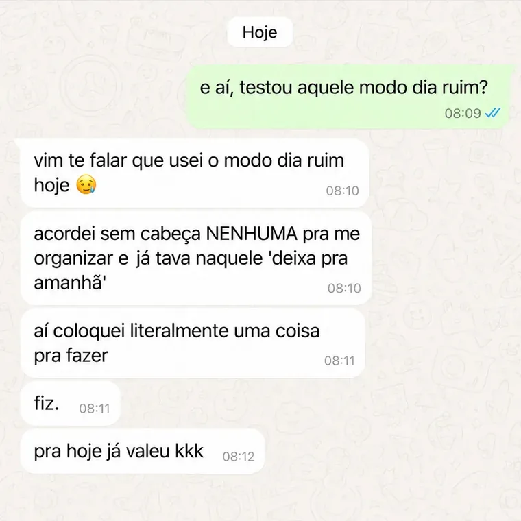 Conversa no WhatsApp de uma cliente sobre o Planner Dia Um (3 de 10)