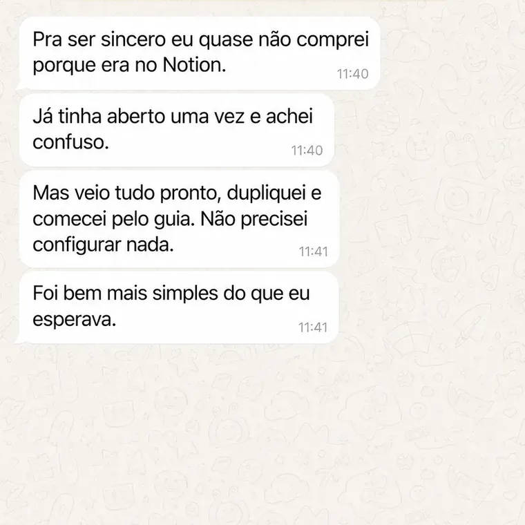 Conversa no WhatsApp de uma cliente sobre o Planner Dia Um (7 de 10)