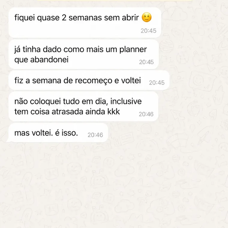 Conversa no WhatsApp de uma cliente sobre o Planner Dia Um (9 de 10)