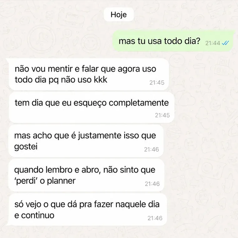 Conversa no WhatsApp de uma cliente sobre o Planner Dia Um (10 de 10)